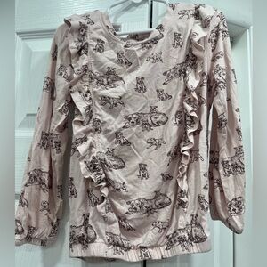 kate quinn Pink Ruffle Long Sleeve Top with Dog Print